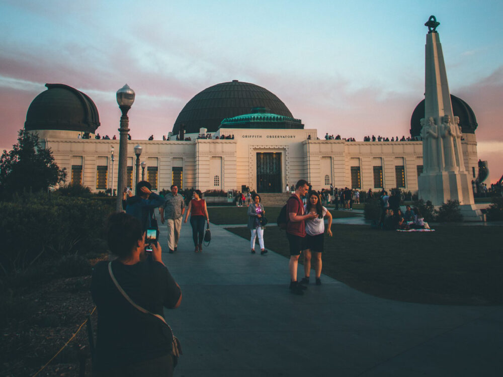 People on the lawn of the Griffith Observatory.
