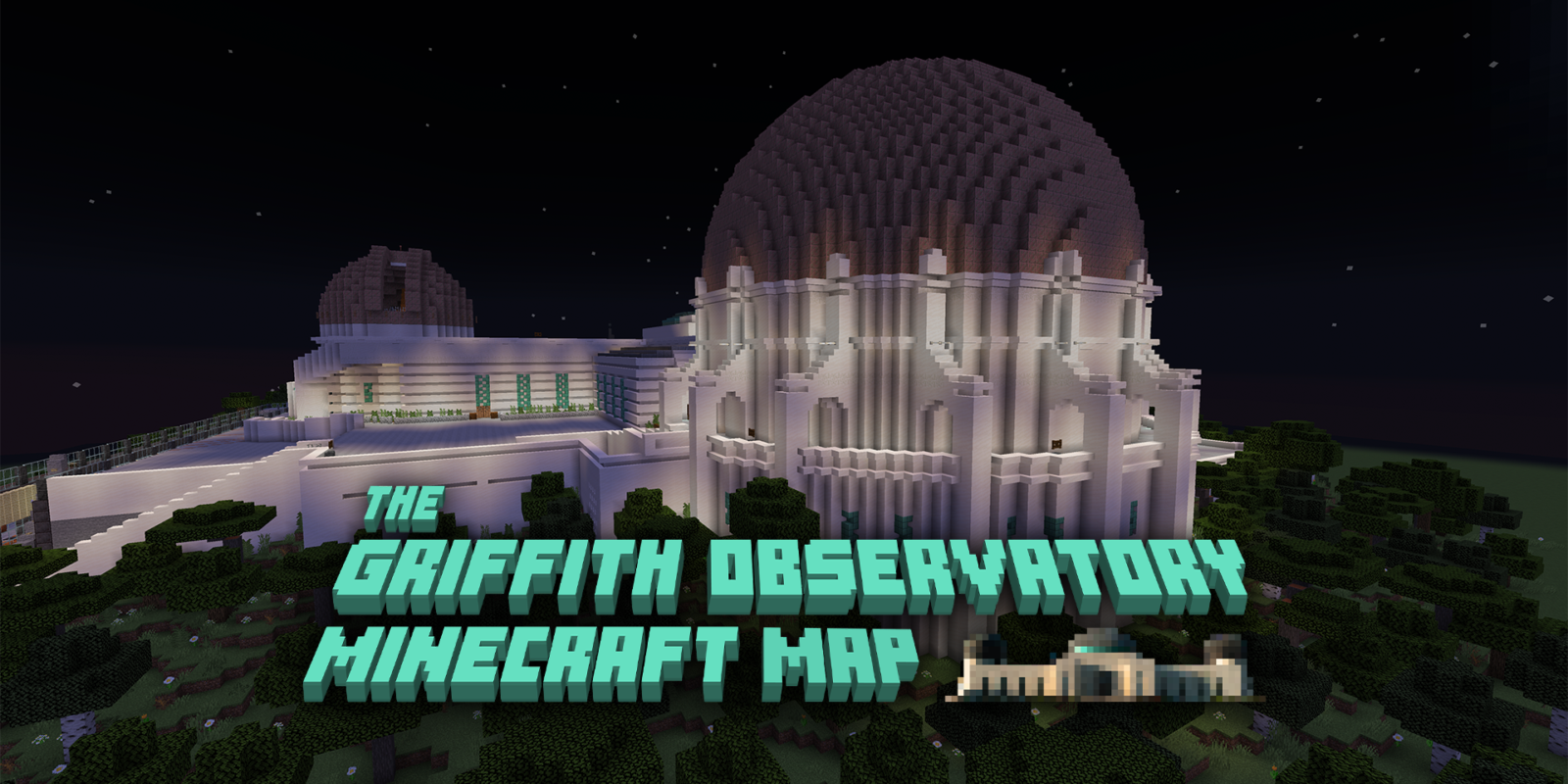 Side view of Griffith Observatory in a Minecraft-style.